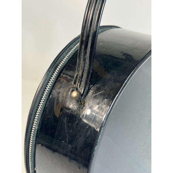 Vintage Judy Lee Jewels Black Patent Cosmetic Vanity Case Hat Box Mid Century - Picture 6 of 7